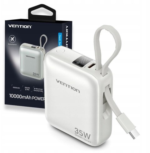 Vention Powerbank Vention 10000mAh 35W PD z wbudowanym kablem USB-C beżowy