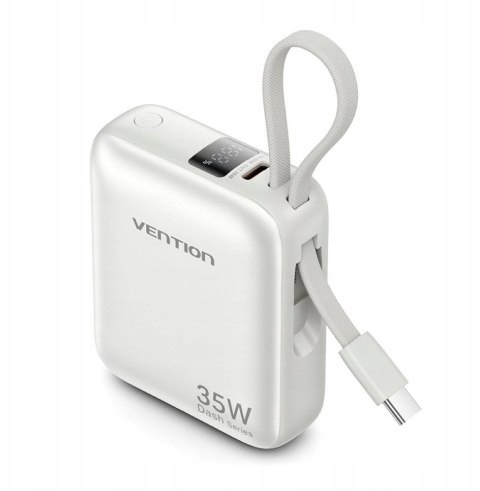 Vention Powerbank Vention 10000mAh 35W PD z wbudowanym kablem USB-C beżowy