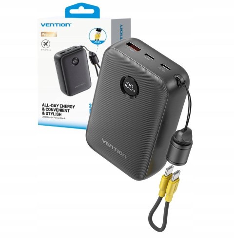 Vention Powerbank Vention 20000mAh 2 x USB-C 1x USB-A z wyświetlaczem 22,5W czarny