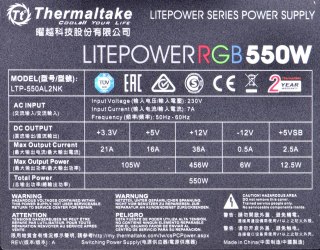 Thermaltake Zasilacz Thermaltake Litepower RGB PS-LTP-0550NHSANE-1 (550 W; Aktywne; 120 mm)