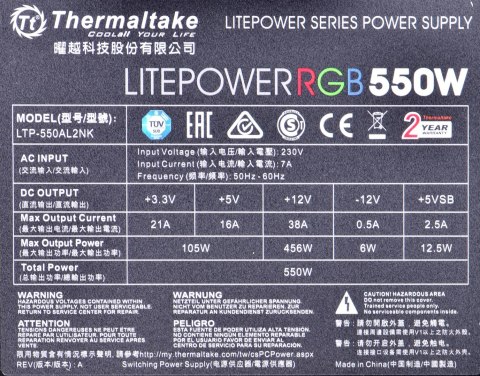 Thermaltake Zasilacz Thermaltake Litepower RGB PS-LTP-0550NHSANE-1 (550 W; Aktywne; 120 mm)