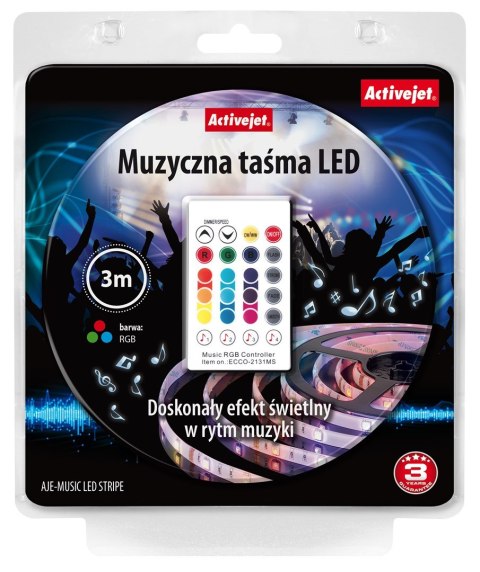 Activejet Taśma muzyczna LED Activejet AJE-LED Music Stripe (180 lm; RGB - Multikolor; 3m; 7 W; IP65)