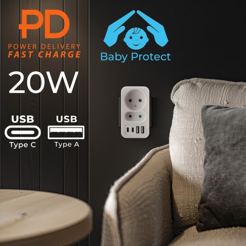 Maclean MACLEAN GNIAZDKO PRĄDOWE X2 + 4XUSB MCE249 F/W