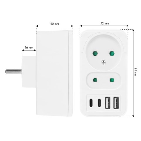 Maclean MACLEAN GNIAZDKO PRĄDOWE X2 + 4XUSB MCE249 F/W