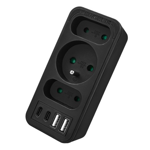 Maclean MACLEAN GNIAZDKO PRĄDOWE X3 + 4XUSB, ROZGAŁĘŹNIK Z 3 GNIAZDAMI, 2XUSB A, 2XUSB C PD 20W, 1X16A + 2X6A MCE248 F/B
