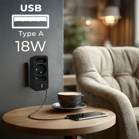 Maclean MACLEAN GNIAZDKO PRĄDOWE X3 + 4XUSB, ROZGAŁĘŹNIK Z 3 GNIAZDAMI, 2XUSB A, 2XUSB C PD 20W, 1X16A + 2X6A MCE248 F/B