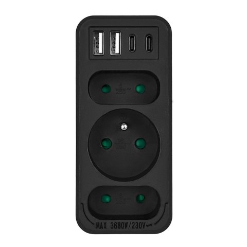 Maclean MACLEAN GNIAZDKO PRĄDOWE X3 + 4XUSB, ROZGAŁĘŹNIK Z 3 GNIAZDAMI, 2XUSB A, 2XUSB C PD 20W, 1X16A + 2X6A MCE248 F/B