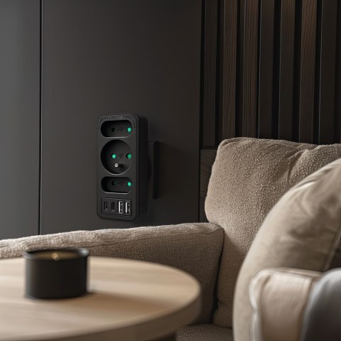 Maclean MACLEAN GNIAZDKO PRĄDOWE X3 + 4XUSB, ROZGAŁĘŹNIK Z 3 GNIAZDAMI, 2XUSB A, 2XUSB C PD 20W, 1X16A + 2X6A MCE248 F/B