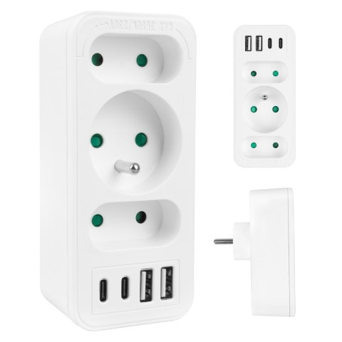 Maclean MACLEAN GNIAZDKO PRĄDOWE X3 + 4XUSB, ROZGAŁĘŹNIK Z 3 GNIAZDAMI, 2XUSB A, 2XUSB C PD 20W, 1X16A + 2X6A MCE248 F/W