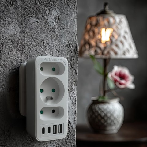 Maclean MACLEAN GNIAZDKO PRĄDOWE X3 + 4XUSB, ROZGAŁĘŹNIK Z 3 GNIAZDAMI, 2XUSB A, 2XUSB C PD 20W, 1X16A + 2X6A MCE248 F/W