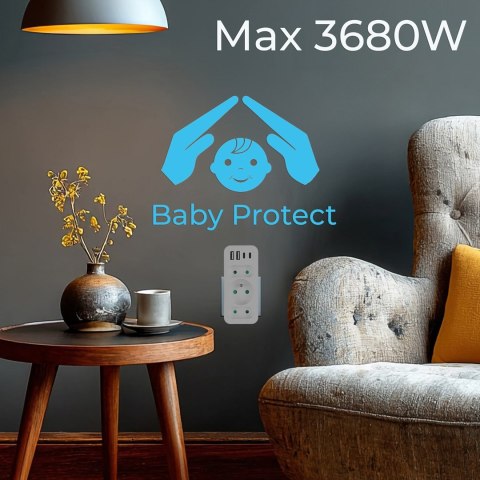 Maclean MACLEAN GNIAZDKO PRĄDOWE X3 + 4XUSB, ROZGAŁĘŹNIK Z 3 GNIAZDAMI, 2XUSB A, 2XUSB C PD 20W, 1X16A + 2X6A MCE248 F/W