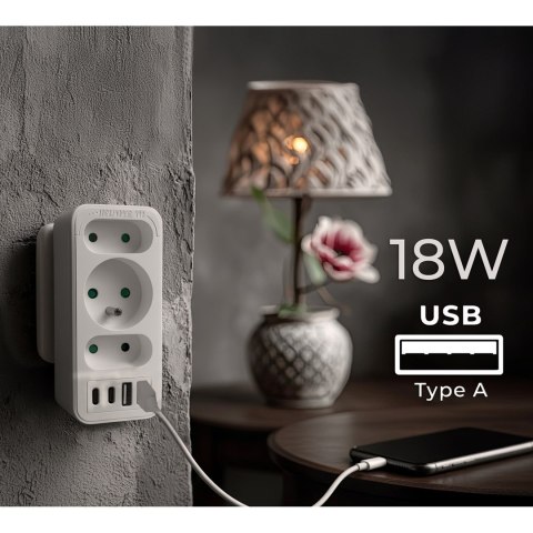 Maclean MACLEAN GNIAZDKO PRĄDOWE X3 + 4XUSB, ROZGAŁĘŹNIK Z 3 GNIAZDAMI, 2XUSB A, 2XUSB C PD 20W, 1X16A + 2X6A MCE248 F/W