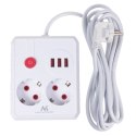 Maclean MACLEAN LISTWA ZASILAJĄCA, PRZEDŁUŻACZ 2 GNIAZDA + 3XUSB, 110-240V AC 50/60HZ, 2.1A MAX 2500W, 3 M, BIAŁA MCE388 W
