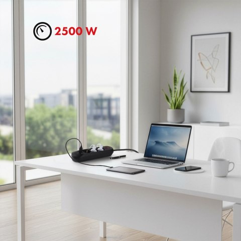 Maclean MACLEAN LISTWA ZASILAJĄCA, PRZEDŁUŻACZ 3 GNIAZDA + 3XUSB, 110-240V AC 50/60HZ, 2.1A MAX 2500W, 1,5M, CZARNA MCE394 B