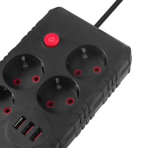 Maclean MACLEAN LISTWA ZASILAJĄCA, PRZEDŁUŻACZ 4 GNIAZDA + 3XUSB, 110-240V AC 50/60HZ, 2.1A MAX 2500W, 1,5M, CZARNA MCE392 B