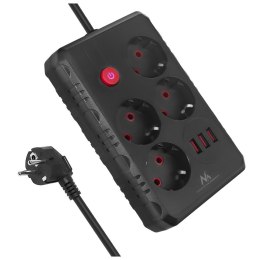 Maclean MACLEAN LISTWA ZASILAJĄCA, PRZEDŁUŻACZ 4 GNIAZDA + 3XUSB, 110-240V AC 50/60HZ, 2.1A MAX 2500W, 3M, CZARNA, MCE393 B