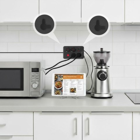 Maclean MACLEAN LISTWA ZASILAJĄCA, PRZEDŁUŻACZ 4 GNIAZDA + 3XUSB, 110-240V AC 50/60HZ, 2.1A MAX 2500W, 3M, CZARNA, MCE393 B