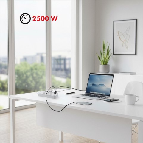 Maclean MACLEAN LISTWA ZASILAJĄCA, PRZEDŁUŻACZ 6 GNIAZD + 4XUSB, 110-240V AC 50/60HZ, 2.1A MAX 2500W, 1,5 M, BIAŁA MCE389 W