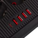 Maclean MACLEAN LISTWA ZASILAJĄCA, PRZEDŁUŻACZ 6 GNIAZD + 4XUSB, 110-240V AC 50/60HZ, 2.1A MAX 2500W, 1,5 M, CZARNA MCE389 B