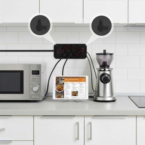 Maclean MACLEAN LISTWA ZASILAJĄCA, PRZEDŁUŻACZ 6 GNIAZD + 4XUSB, 110-240V AC 50/60HZ, 2.1A MAX 2500W, 1,5 M, CZARNA MCE389 B