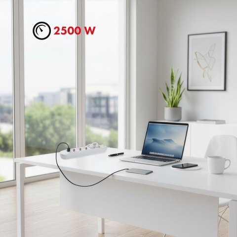 Maclean MACLEAN LISTWA ZASILAJĄCA PRZEDŁUŻACZ5 GNIAZD + 3XUSB, 110-240V AC 50/60HZ, 2.1A MAX 2500W, 1,5M, BIAŁA MCE395 W