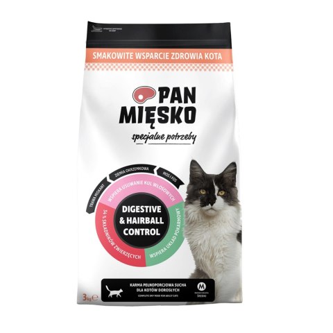 PAN MIĘSKO Pan Mięsko Digestive & Hairball Control sucha karma dla kota 3kg