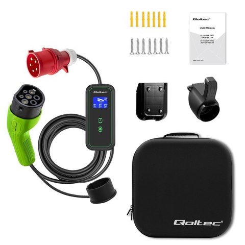 Qoltec Qoltec Mobilna ładowarka EV z regulacją 2w1 Typ2 11kW CEE 5 PIN LCD 3 fazy Przenośna5m