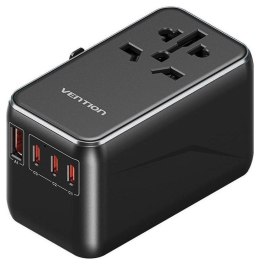 Vention Uniwersalny adapter podróżny z ładowarką Vention 100W GaN 1x USB-A 3x USB-C czarny