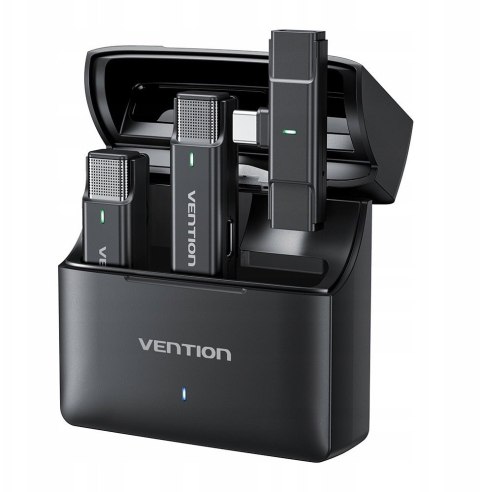 Vention Zestaw 2 bezprzewodowych mikrofonów krawatowych Vention USB-C z etui ładującym czarny