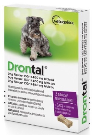 Vetoquinol DRONTAL DOG FLAVOUR 150/144/50 mg - preparat przeciwpasożytniczy dla psów - 2 tabletki