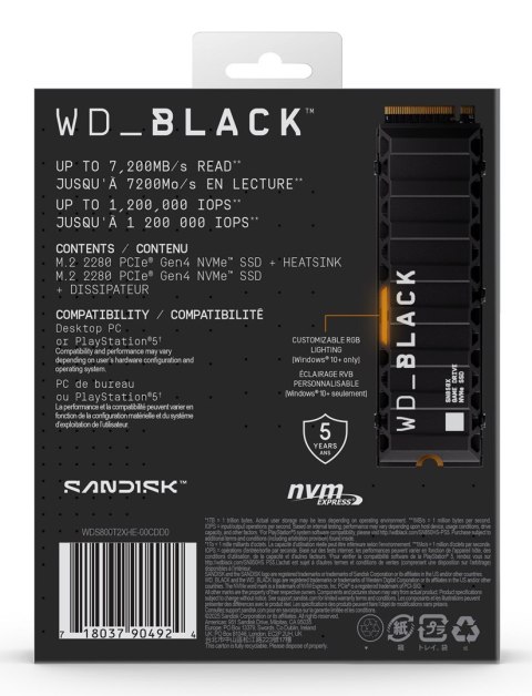 WD Dysk SSD WD Black SN850X 8TB M.2 NVMe WDS800T2XHE
