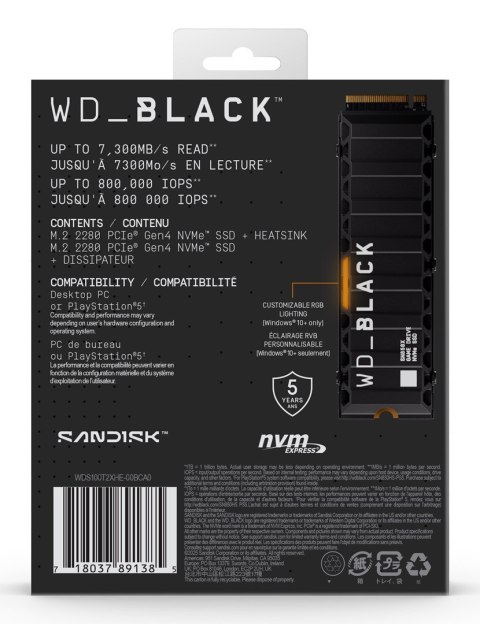 WD Dysk SSD WD Black SN850X WDS100T2XHE (1 TB ; M.2; PCIe NVMe 4.0 x4; heatsink)