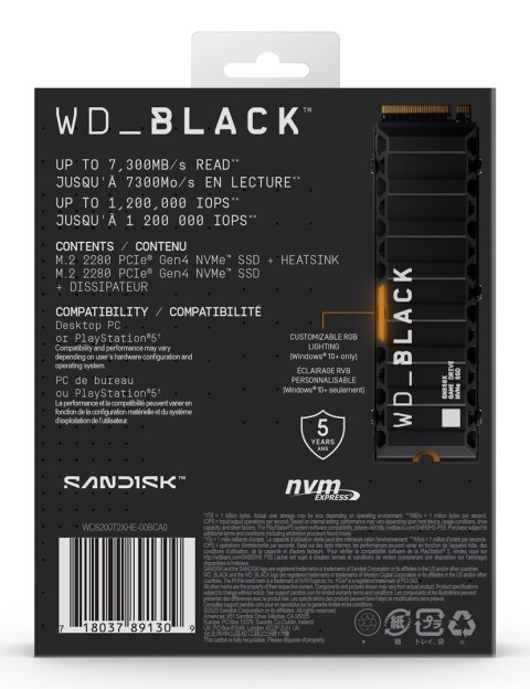 WD Dysk SSD WD Black SN850X WDS200T2XHE (2 TB ; M.2; PCIe NVMe 4.0 x4; heatsink)