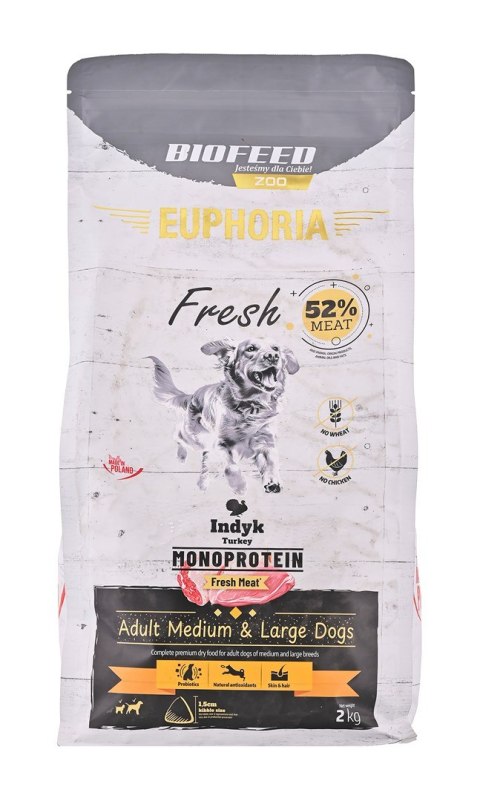BIOFEED BIOFEED Euphoria Fresh Meat Adult Medium & Large Indyk Monoprotein 2kg