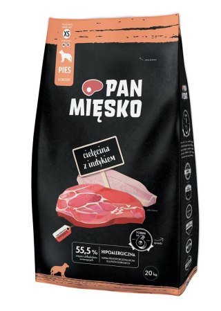 PAN MIĘSKO PAN MIĘSKO Cielęcina z indykiem (dorosły) chrupki XS - Karma sucha dla psa - 20kg
