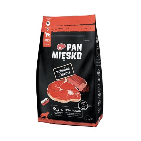 PAN MIĘSKO Pan Mięsko Wołowina z koziną karma sucha dla psa 3kg