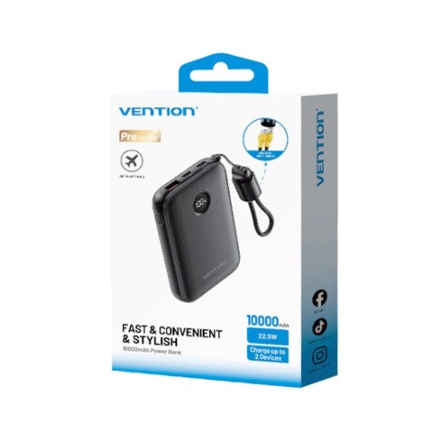 Vention Powerbank Vention 10000mAh 2 x USB-C 1x USB-A z wyświetlaczem 22,5W czarny