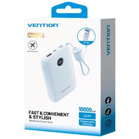 Vention Powerbank Vention 10000mAh 2 x USB-C 1x USB-A z wyświetlaczem 22,5W niebieski