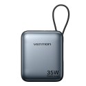 Vention Powerbank Vention 10000mAh 35W PD z wbudowanym kablem USB-C szary