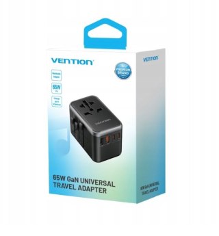 Vention Uniwersalny adapter podróżny z ładowarką Vention 65W GaN 2x USB-A 2x USB-C czarny