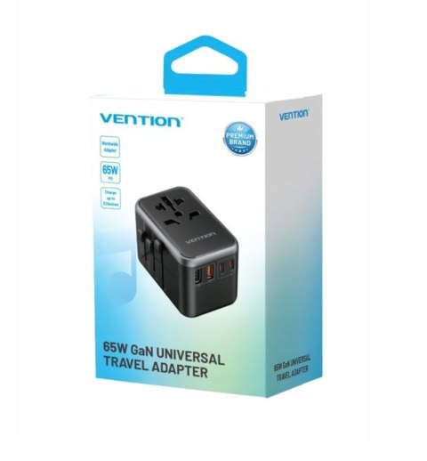 Vention Uniwersalny adapter podróżny z ładowarką Vention 65W GaN 2x USB-A 2x USB-C czarny