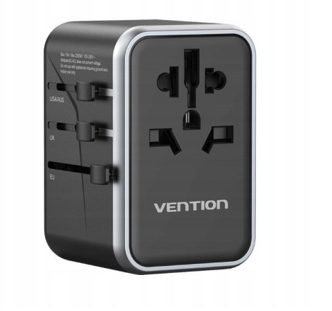 Vention Uniwersalny adapter podróżny z ładowarką Vention 65W GaN 2x USB-A 2x USB-C czarny