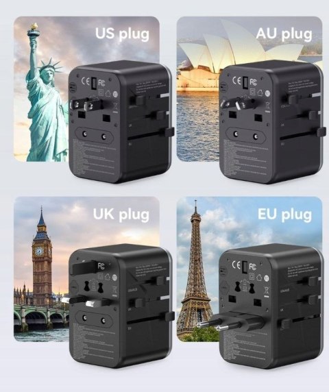 Vention Uniwersalny adapter podróżny z ładowarką Vention 65W GaN 2x USB-A 2x USB-C czarny