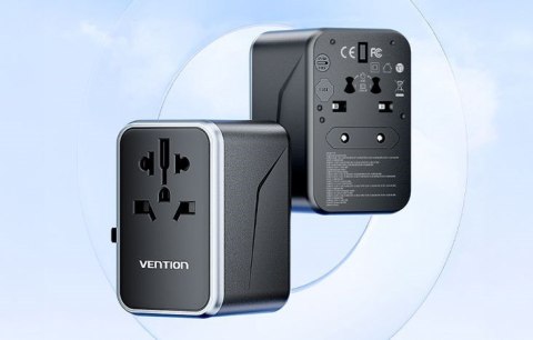 Vention Uniwersalny adapter podróżny z ładowarką Vention 65W GaN 2x USB-A 2x USB-C czarny