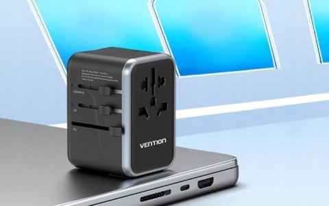 Vention Uniwersalny adapter podróżny z ładowarką Vention 65W GaN 2x USB-A 2x USB-C czarny