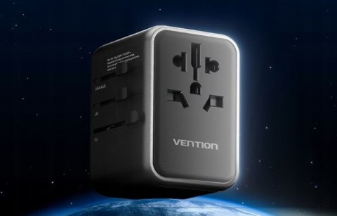 Vention Uniwersalny adapter podróżny z ładowarką Vention 65W GaN 2x USB-A 2x USB-C czarny