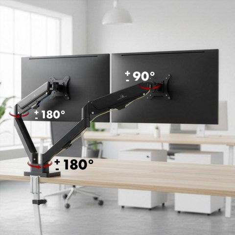 Maclean MACLEAN UCHWYT NA 2 MONITORY, SPRĘŻYNA GAZOWA, 17"-32", 2-10KG, CZARNY MC-134