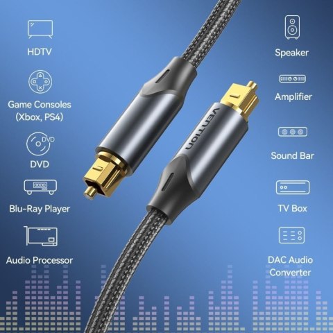 Vention Kabel audio optyczny Vention w oplocie z aluminiowym złączem 5m czarny