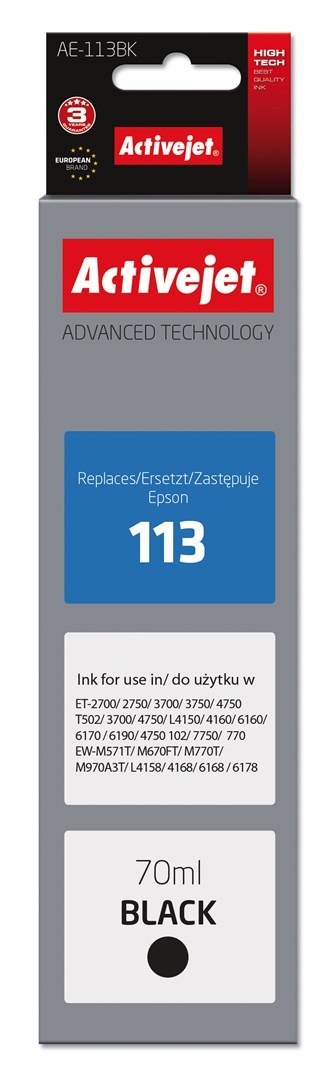 Activejet Activejet AE-113Bk Tusz (zamiennik Epson 113 C13T06B140; Supreme; 70ml; czarny)