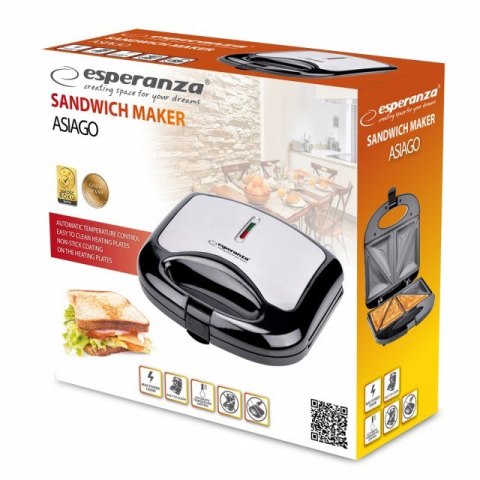 Opiekacz do kanapek Esperanza ASIAGO EKT011 (1000W; kolor czarno-srebrny) Opiekacz do kanapek Esperanza ASIAGO EKT011 (1000W; kolor czarno-srebrny)